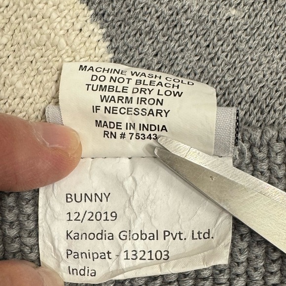 Bunny Rabbit Throw Blanket 100% Cotton Made in India Gray Ivory - Picture 8 of 10